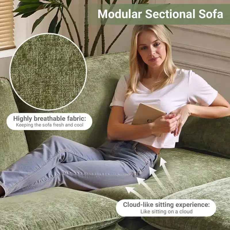 Canapé en chenille 120 po avec pouf, accoudoirs rembourrés, 3 places, brun/gris/vert/orange