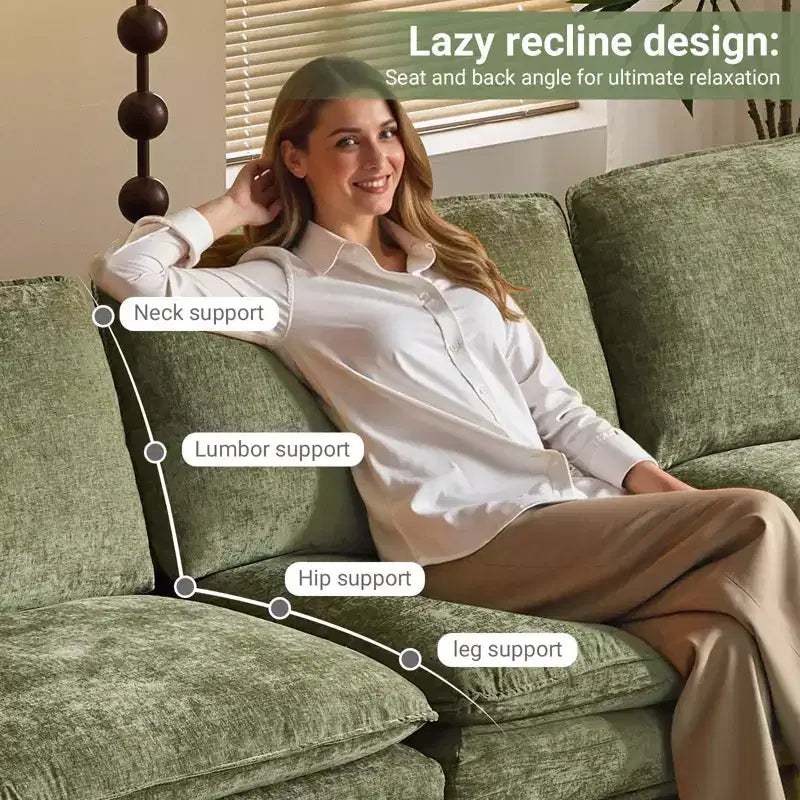 Canapé en chenille 120 po avec pouf, accoudoirs rembourrés, 3 places, brun/gris/vert/orange