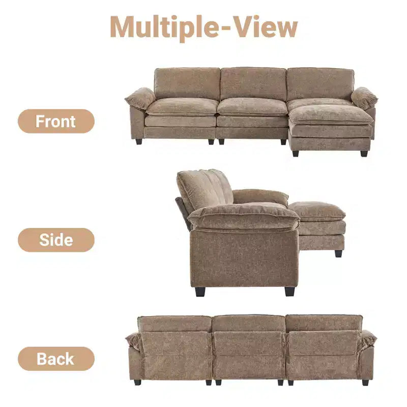 Canapé en chenille 120 po avec pouf, accoudoirs rembourrés, 3 places, brun/gris/vert/orange