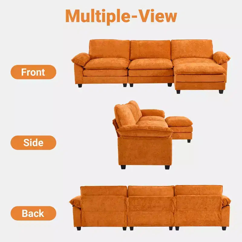 Canapé en chenille 120 po avec pouf, accoudoirs rembourrés, 3 places, brun/gris/vert/orange