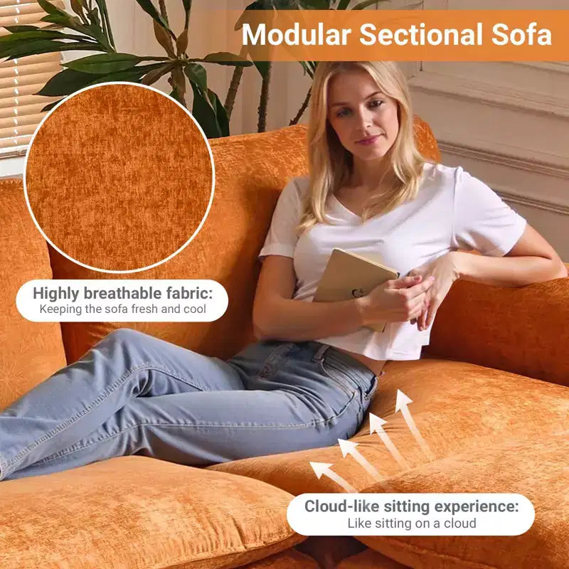 Canapé en chenille 120 po avec pouf, accoudoirs rembourrés, 3 places, brun/gris/vert/orange