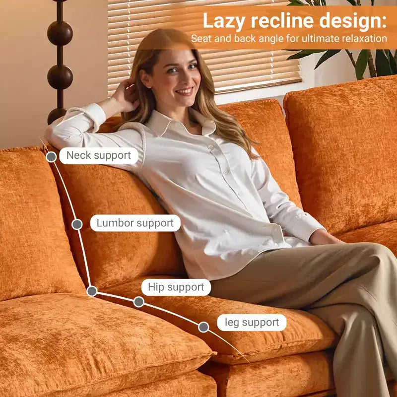 Canapé en chenille 120 po avec pouf, accoudoirs rembourrés, 3 places, brun/gris/vert/orange