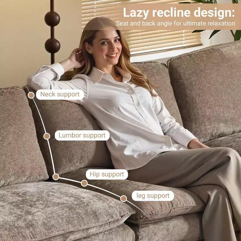 Canapé en chenille 120 po avec pouf, accoudoirs rembourrés, 3 places, brun/gris/vert/orange