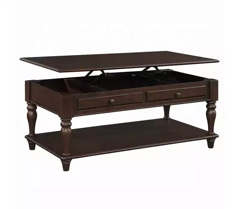 Table basse relevable rectangulaire marron, bois, 1 place