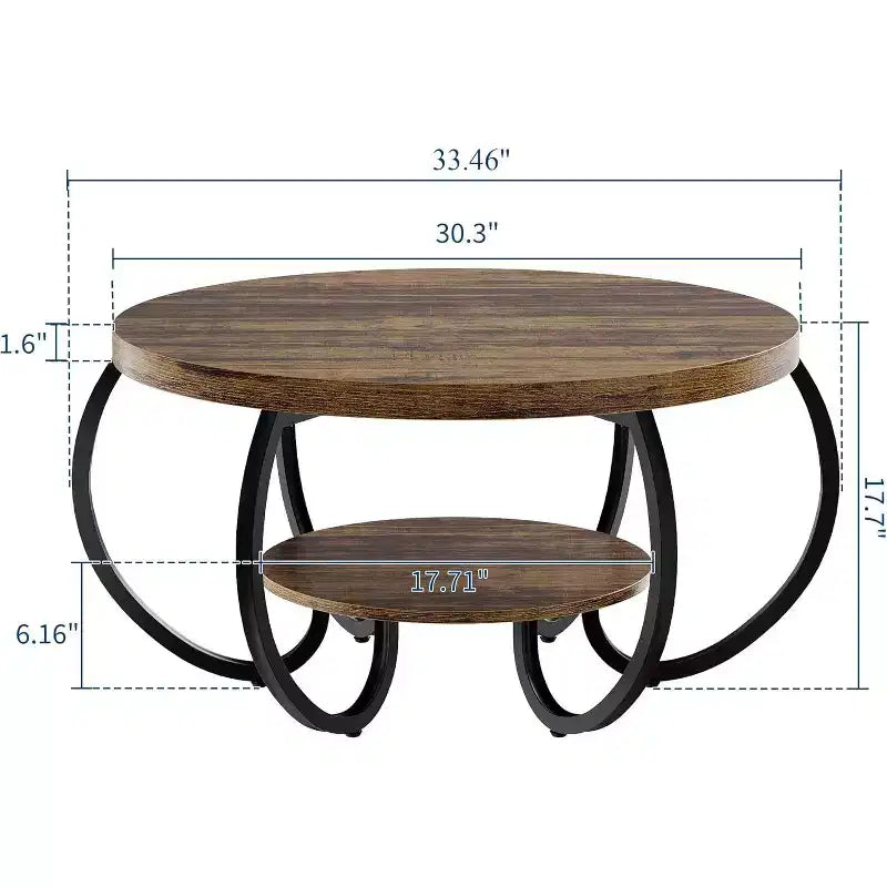 Table basse ronde à 2 niveaux Chêne clair / brun, style industriel, 1 à 2 places
