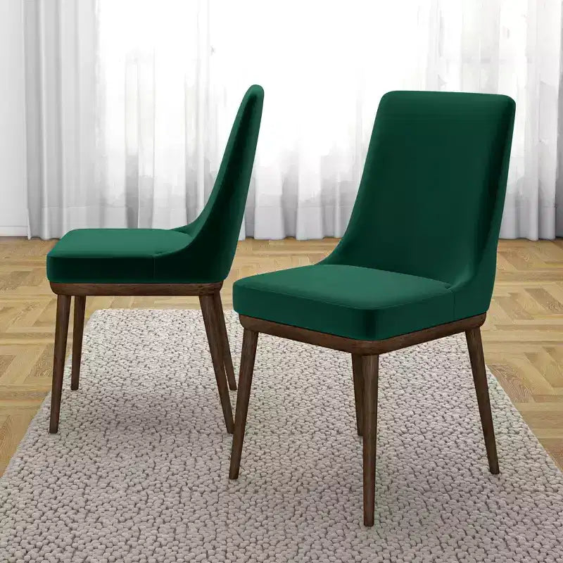 Chaises de salle à manger en velours vert/gris, dossier bas sans accoudoirs, lot de 2