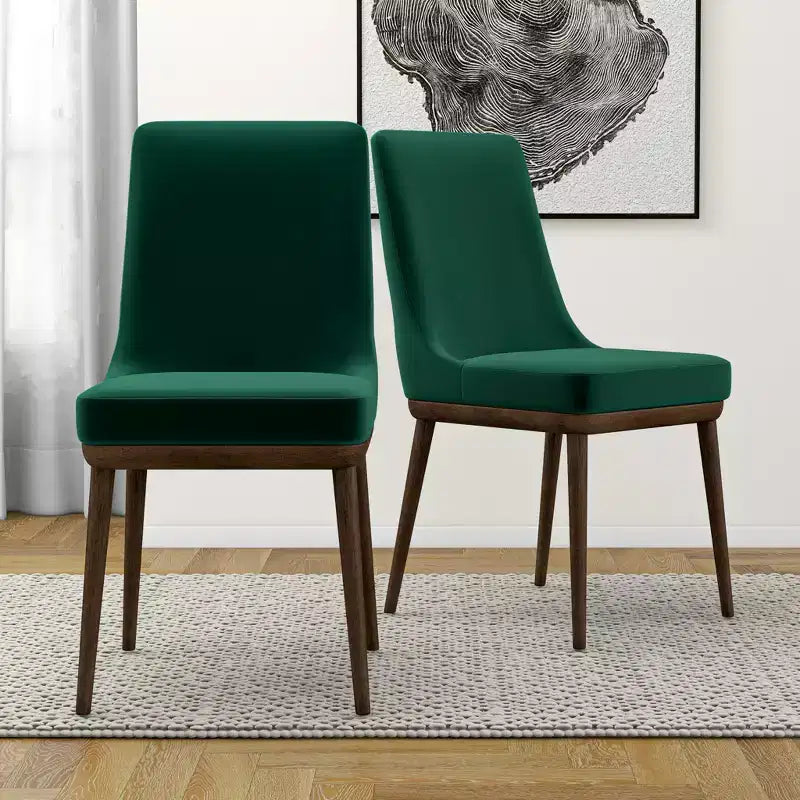 Chaises de salle à manger en velours vert/gris, dossier bas sans accoudoirs, lot de 2