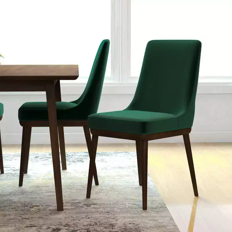 Chaises de salle à manger en velours vert/gris, dossier bas sans accoudoirs, lot de 2