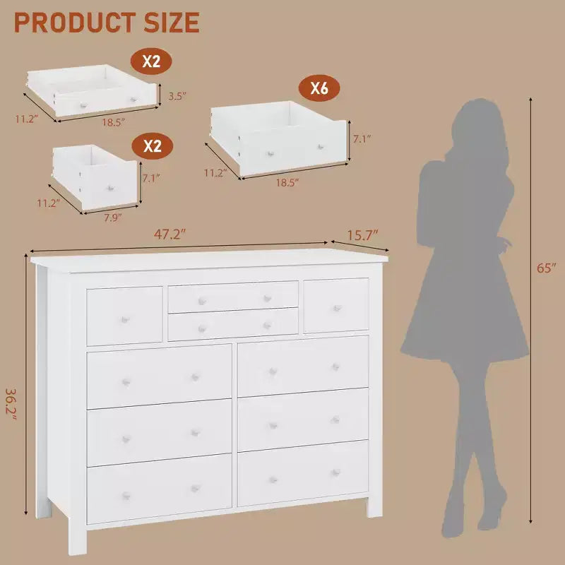 Commode à 10 tiroirs noire/blanche, lot de 2, pour 1 personne