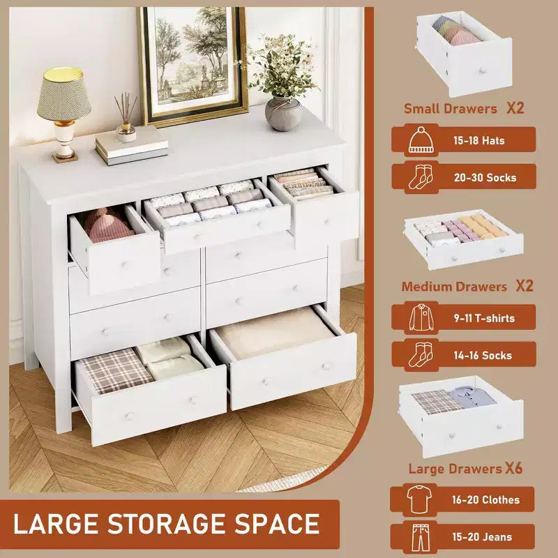 Commode à 10 tiroirs noire/blanche, lot de 2, pour 1 personne