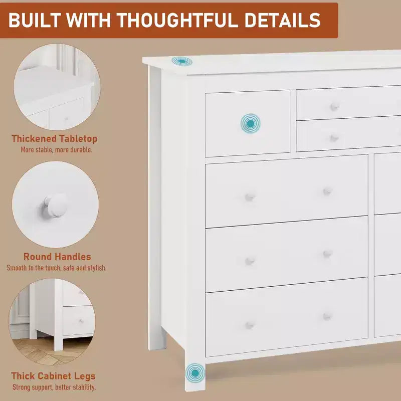 Commode à 10 tiroirs noire/blanche, lot de 2, pour 1 personne