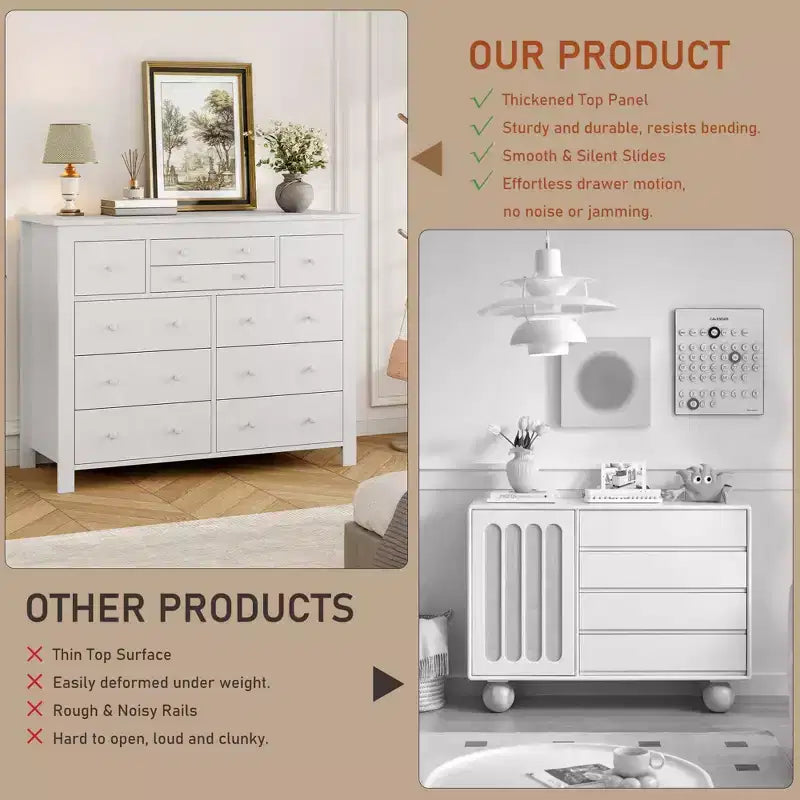 Commode à 10 tiroirs noire/blanche, lot de 2, pour 1 personne