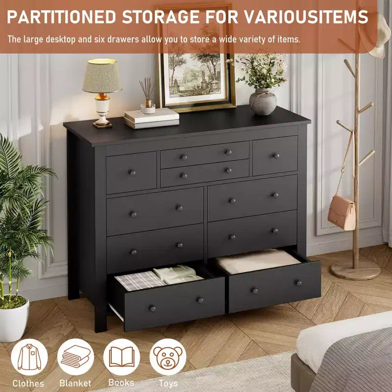 Commode à 10 tiroirs noire/blanche, lot de 2, pour 1 personne