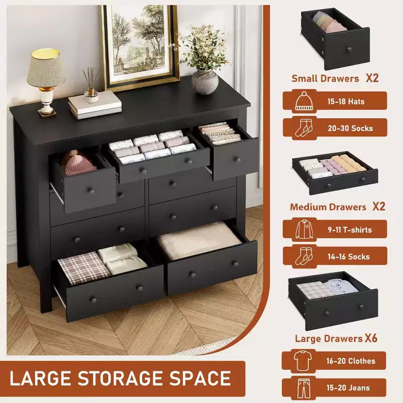 Commode à 10 tiroirs noire/blanche, lot de 2, pour 1 personne