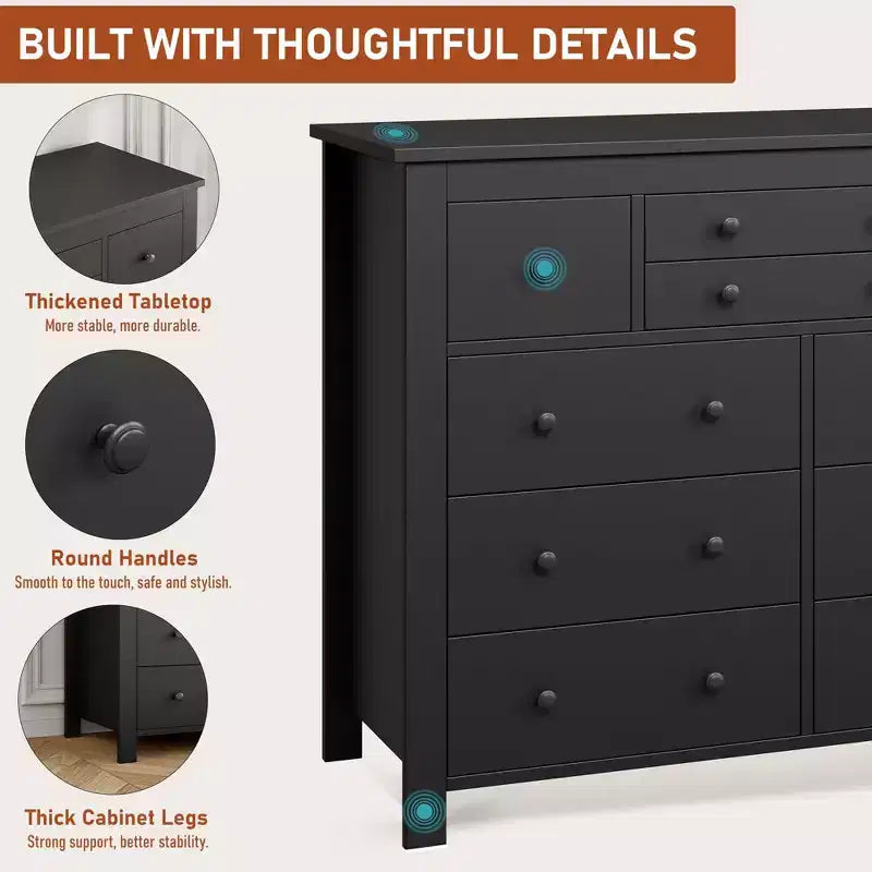 Commode à 10 tiroirs noire/blanche, lot de 2, pour 1 personne