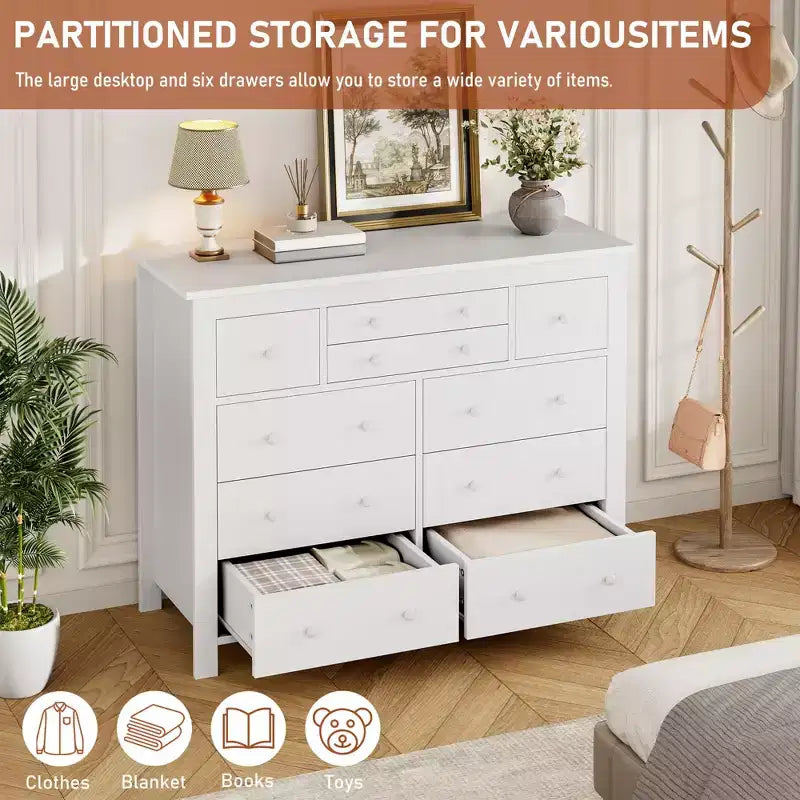 Commode à 10 tiroirs noire/blanche, lot de 2, pour 1 personne