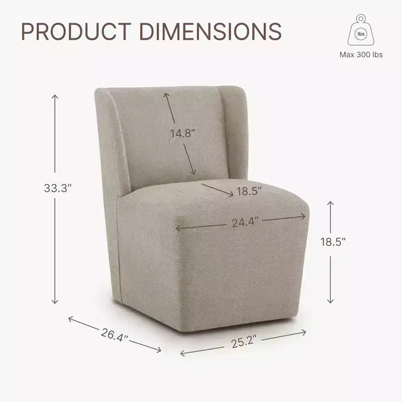 Chaise de salle à manger sans accoudoirs en tissu couleur kaki/lin avec roulettes, 1 place
