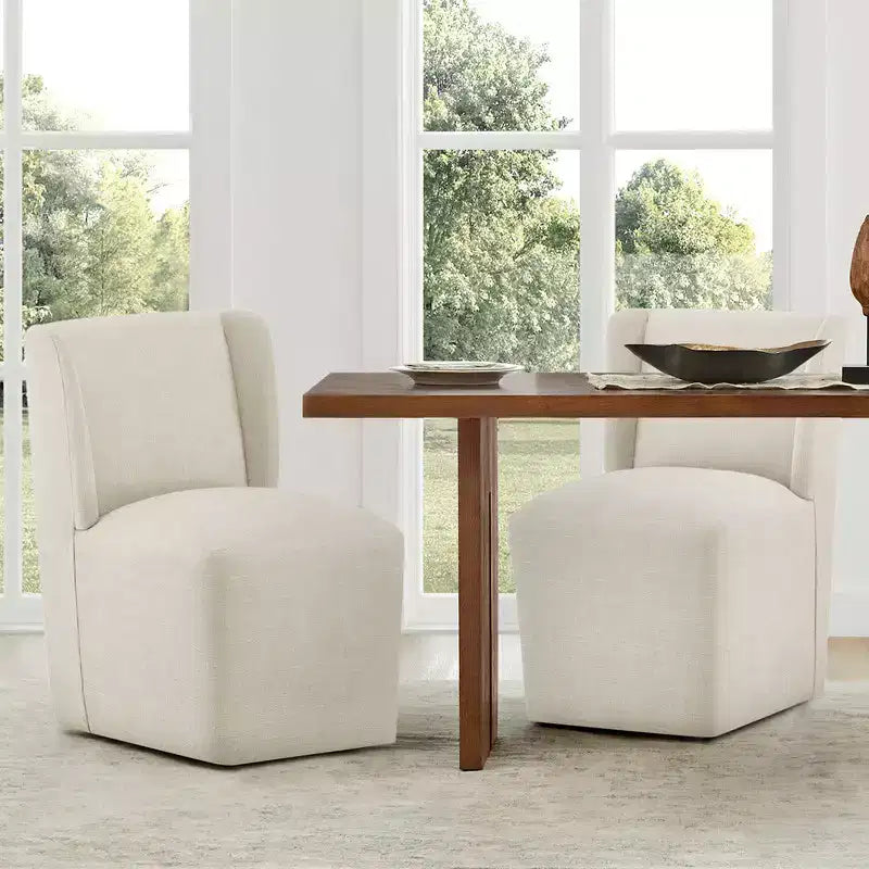 Chaise de salle à manger sans accoudoirs en tissu couleur kaki/lin avec roulettes, 1 place