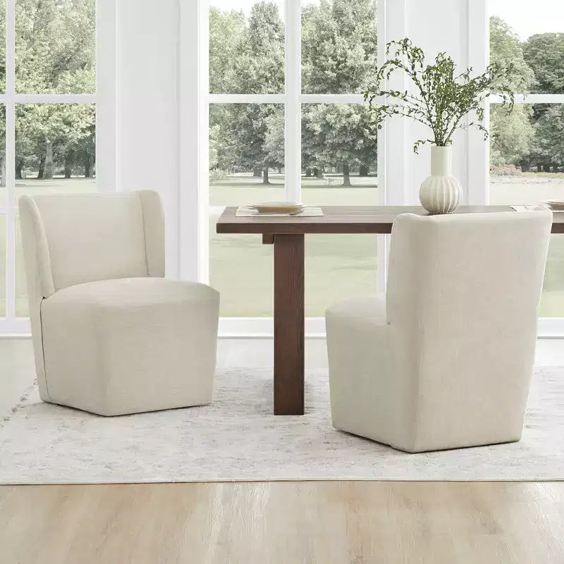 Chaise de salle à manger sans accoudoirs en tissu couleur kaki/lin avec roulettes, 1 place