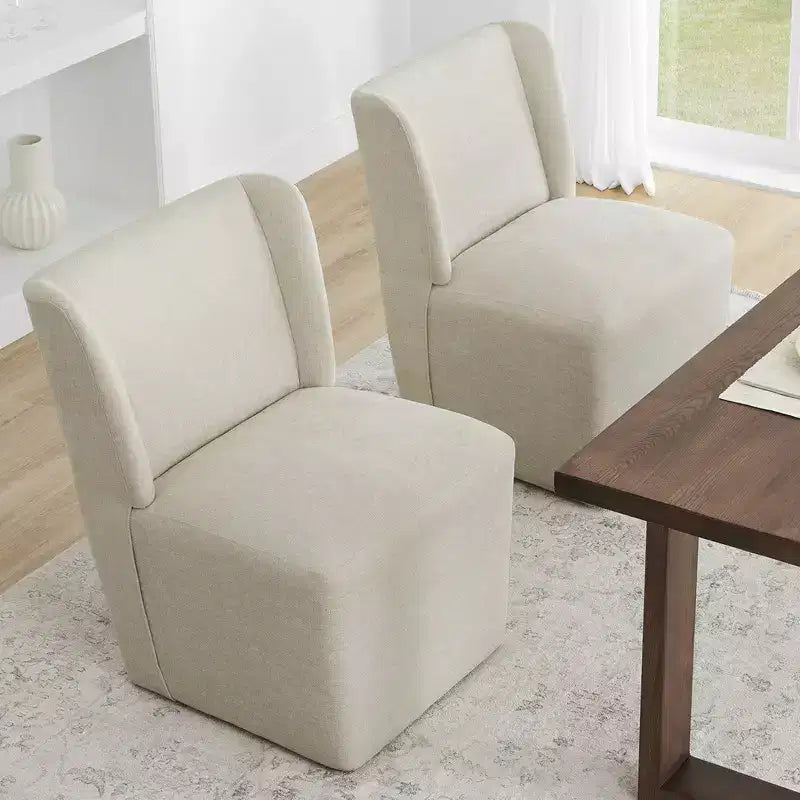 Chaise de salle à manger sans accoudoirs en tissu couleur kaki/lin avec roulettes, 1 place