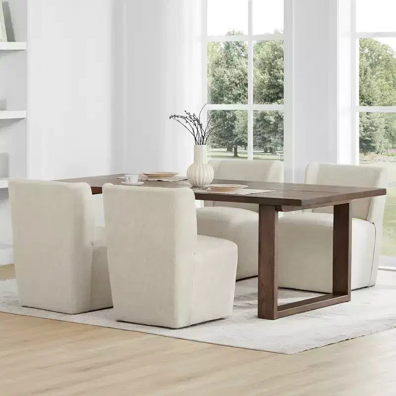 Chaise de salle à manger sans accoudoirs en tissu couleur kaki/lin avec roulettes, 1 place