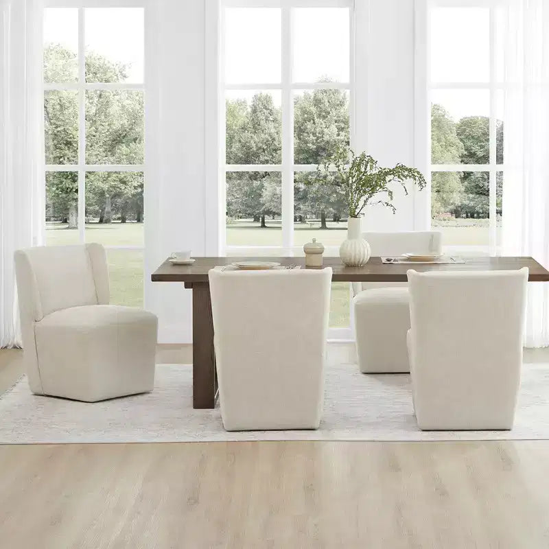Chaise de salle à manger sans accoudoirs en tissu couleur kaki/lin avec roulettes, 1 place