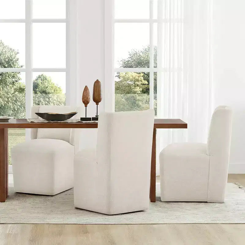 Chaise de salle à manger sans accoudoirs en tissu couleur kaki/lin avec roulettes, 1 place