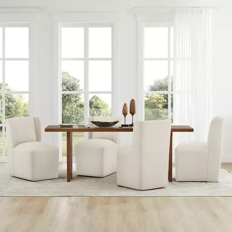 Chaise de salle à manger sans accoudoirs en tissu couleur kaki/lin avec roulettes, 1 place
