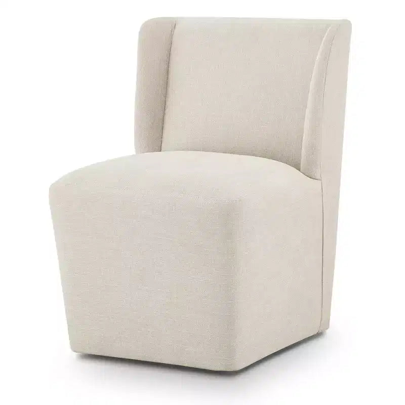 Chaise de salle à manger sans accoudoirs en tissu couleur kaki/lin avec roulettes, 1 place