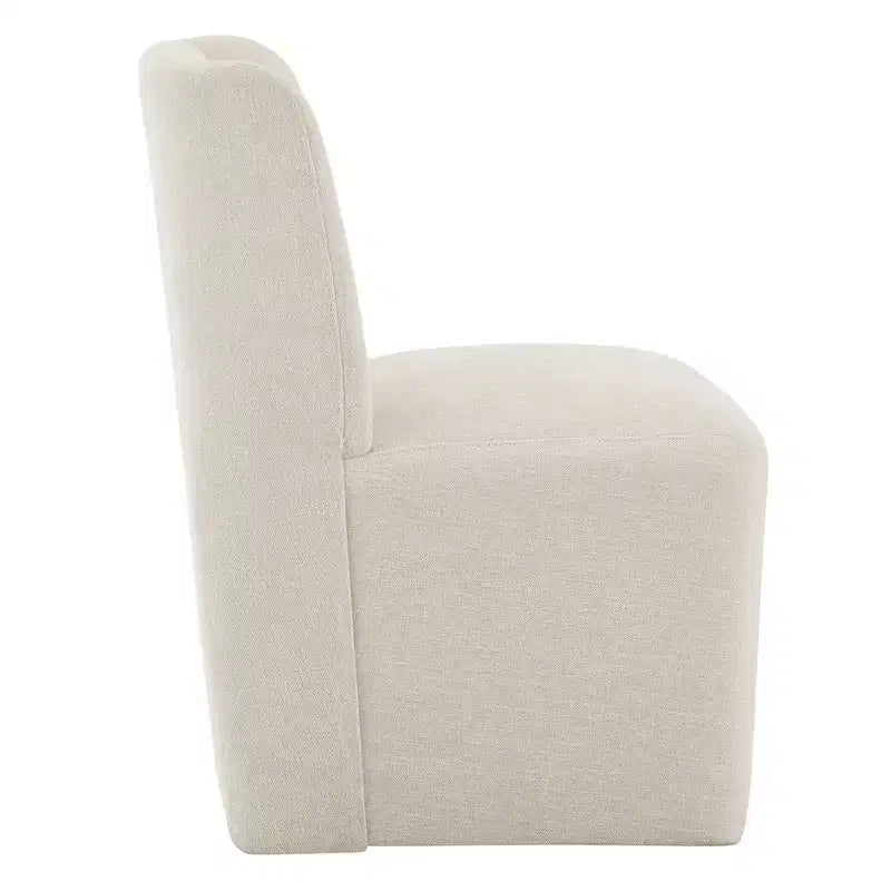 Chaise de salle à manger sans accoudoirs en tissu couleur kaki/lin avec roulettes, 1 place