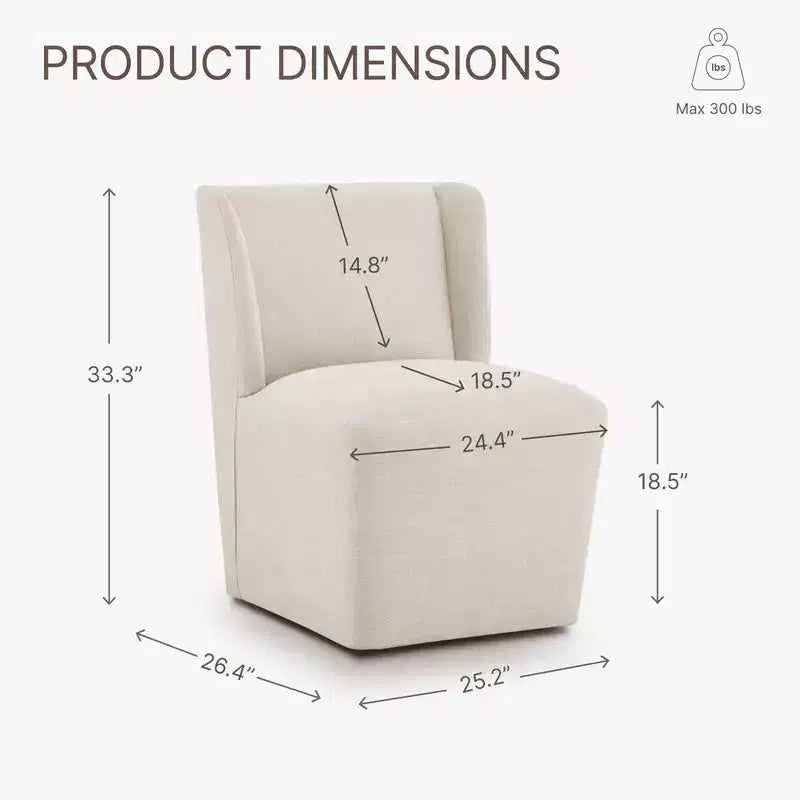 Chaise de salle à manger sans accoudoirs en tissu couleur kaki/lin avec roulettes, 1 place