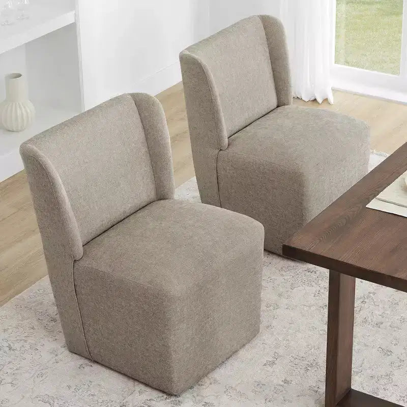 Chaise de salle à manger sans accoudoirs en tissu couleur kaki/lin avec roulettes, 1 place