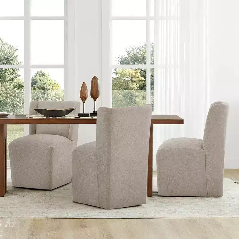 Chaise de salle à manger sans accoudoirs en tissu couleur kaki/lin avec roulettes, 1 place