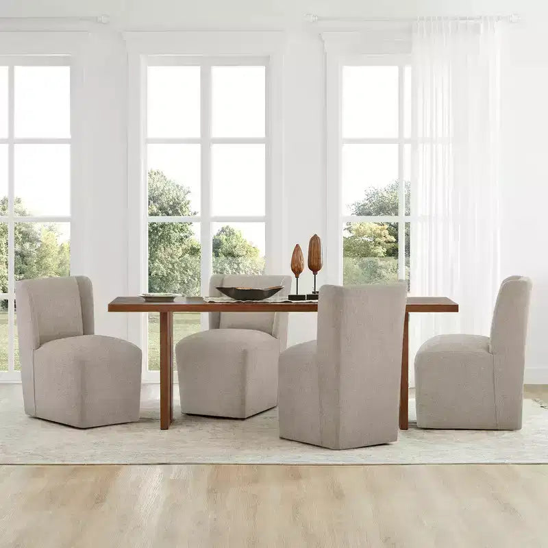 Chaise de salle à manger sans accoudoirs en tissu couleur kaki/lin avec roulettes, 1 place