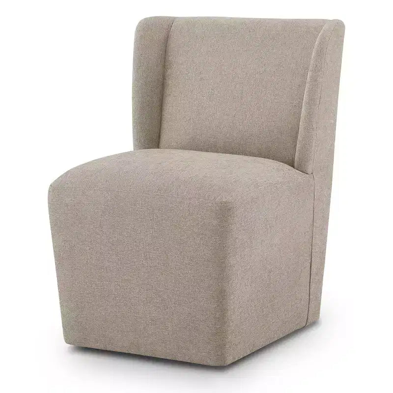 Chaise de salle à manger sans accoudoirs en tissu couleur kaki/lin avec roulettes, 1 place