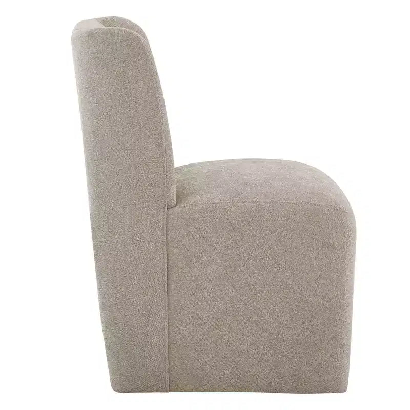Chaise de salle à manger sans accoudoirs en tissu couleur kaki/lin avec roulettes, 1 place