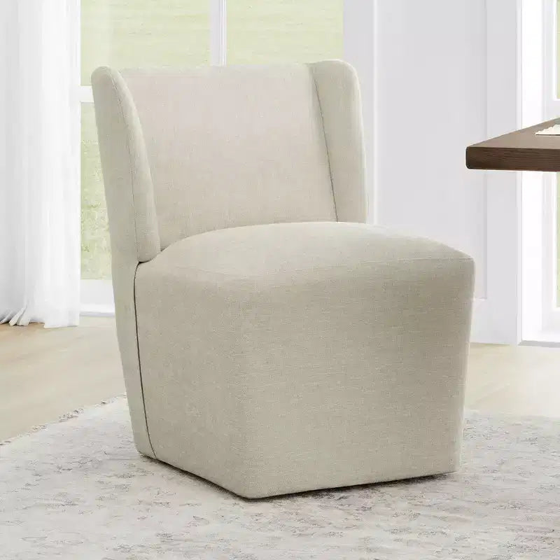 Chaise de salle à manger sans accoudoirs en tissu couleur kaki/lin avec roulettes, 1 place