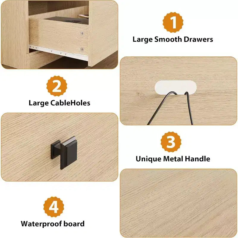 Meuble TV Mid-Century blanc antique / gris / couleur bois avec 3 tiroirs et étagères ouvertes, convient aux téléviseurs jusqu'à 75 pouces