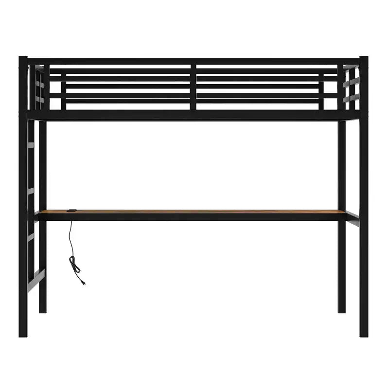 Lit mezzanine Black Metal Twin XL avec bureau et lumières LED RVB, 1 personne