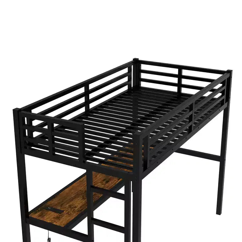 Lit mezzanine Black Metal Twin XL avec bureau et lumières LED RVB, 1 personne