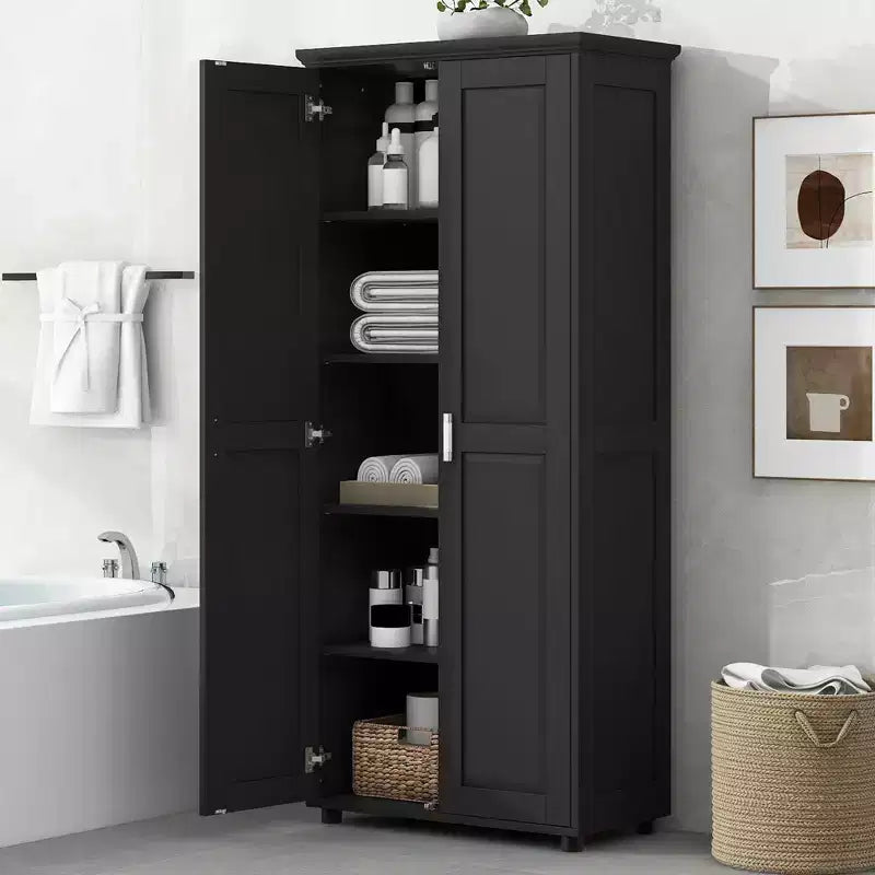 Armoire de rangement autoportante noire et blanche à 2 portes