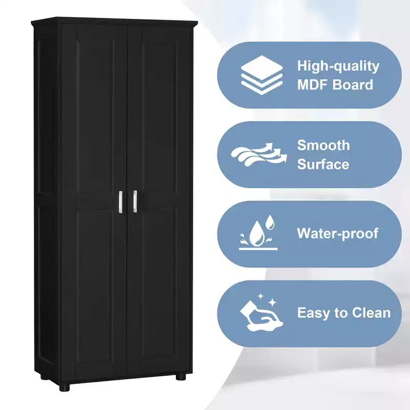 Armoire de rangement autoportante noire et blanche à 2 portes