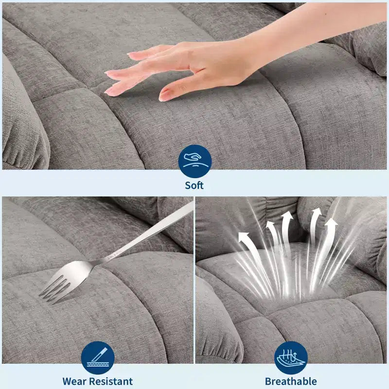 Fauteuil inclinable, pivotant et berçant en lin marron/gris/vert/rose avec massage et chaleur, une place