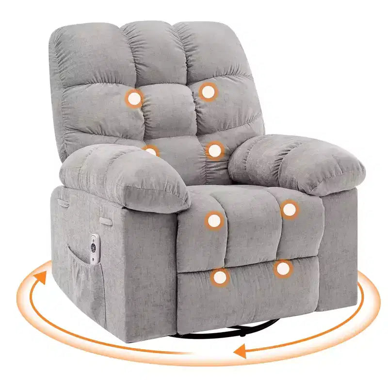 Fauteuil inclinable, pivotant et berçant en lin marron/gris/vert/rose avec massage et chaleur, une place
