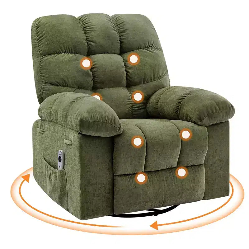 Fauteuil inclinable, pivotant et berçant en lin marron/gris/vert/rose avec massage et chaleur, une place