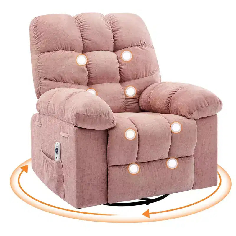 Fauteuil inclinable, pivotant et berçant en lin marron/gris/vert/rose avec massage et chaleur, une place