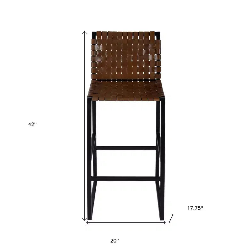 Tabouret de bar en cuir marron et noir, dossier haut, siège unique