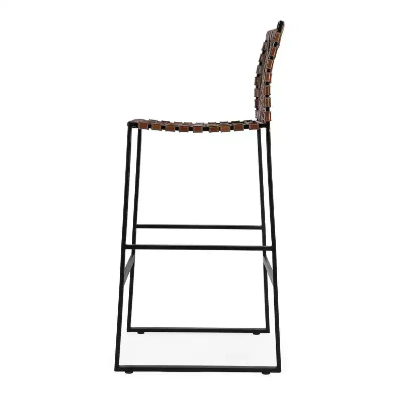 Tabouret de bar en cuir marron et noir, dossier haut, siège unique