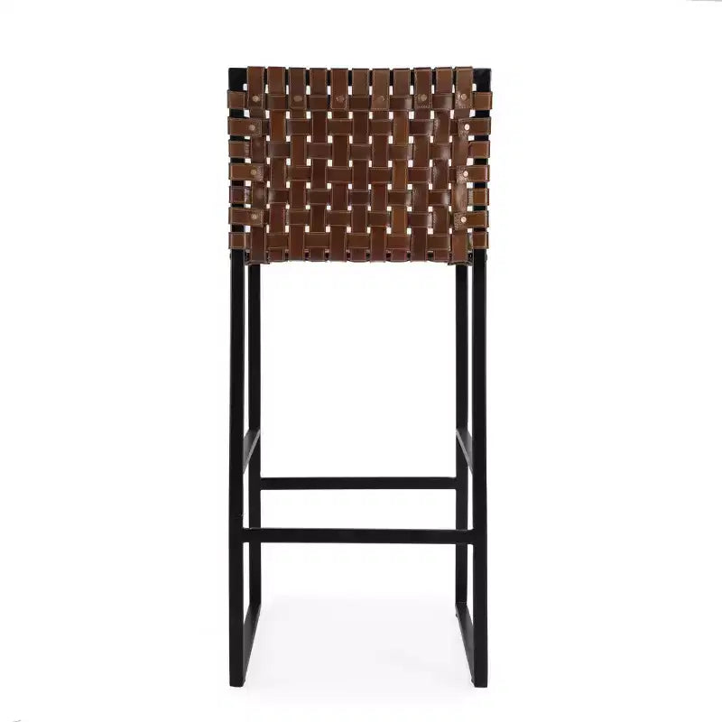 Tabouret de bar en cuir marron et noir, dossier haut, siège unique