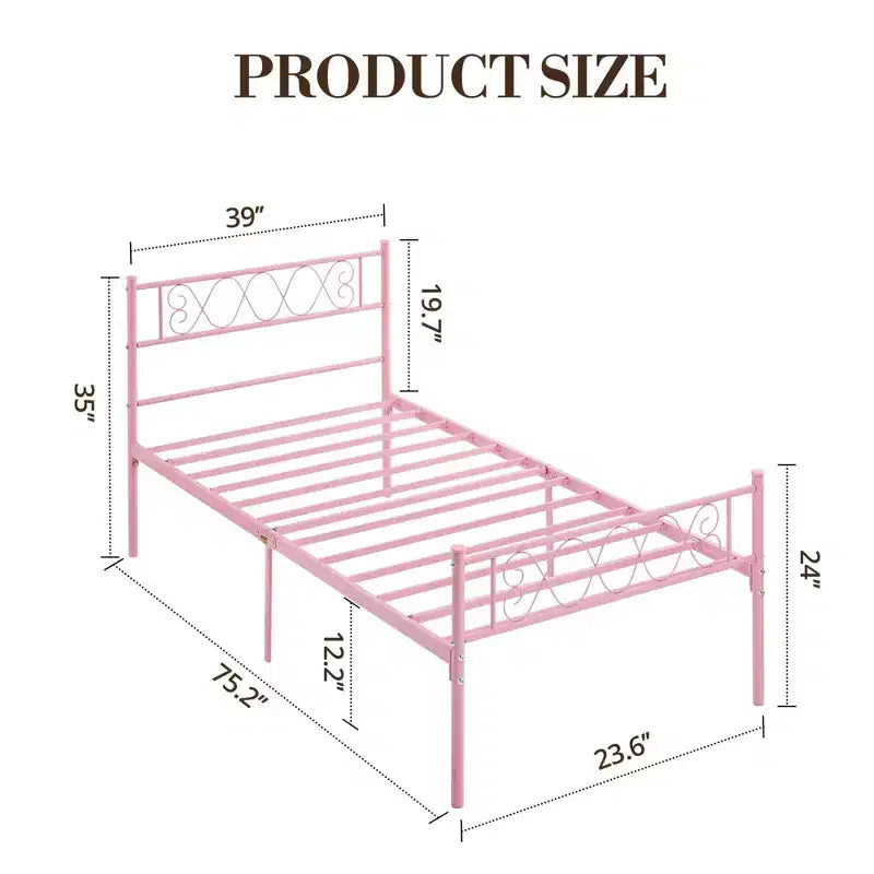 Cadre de lit plateforme double en métal avec tête et pied de lit – Noir/Rose/Violet/Blanc, pour 1 personne